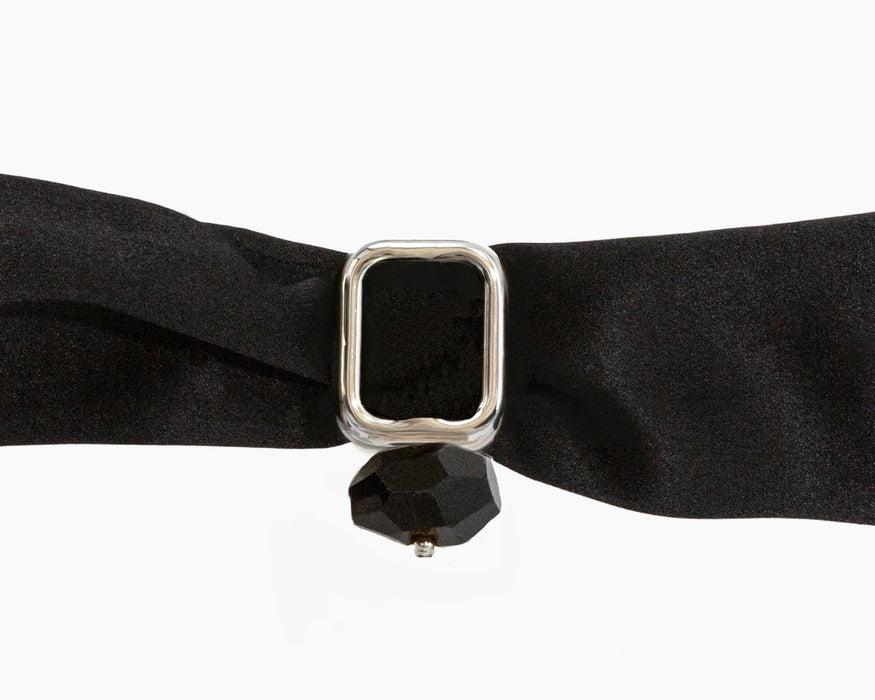 SMOKY QUARTZ + BLACK SILK TIE