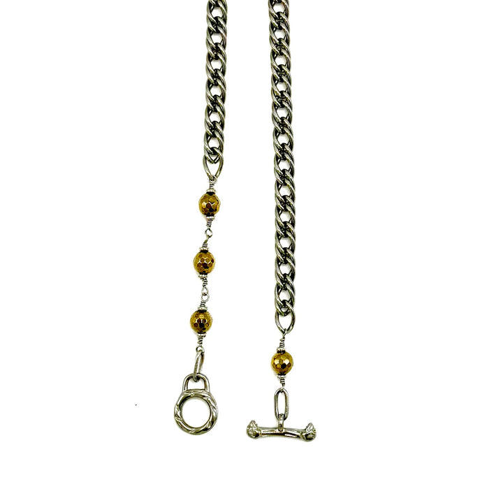 Pyrite IGNITE Toggle Necklace ~ Stainless Steel CABLE Chain