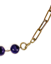 Load image into Gallery viewer, Amethyst Necklace Brass Paper Clip Chain

