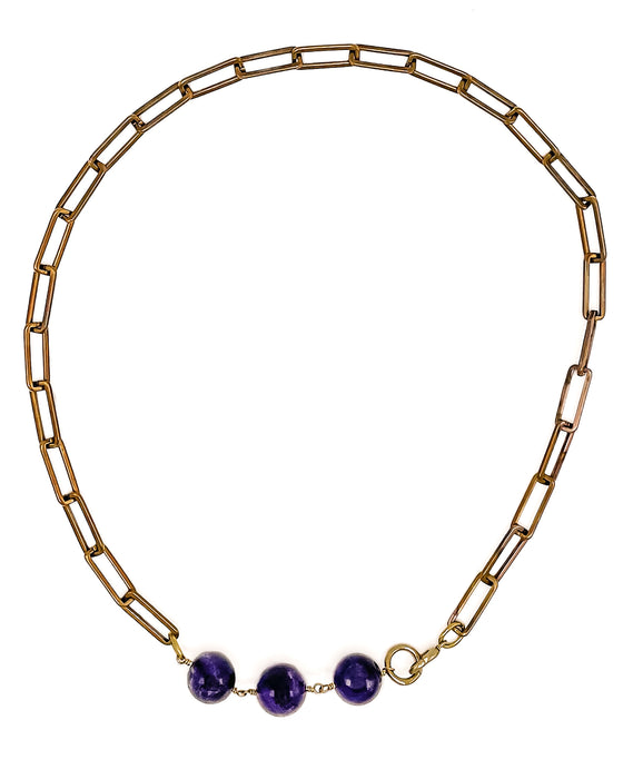 Amethyst Necklace Brass Paper Clip Chain