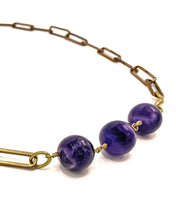 Load image into Gallery viewer, Amethyst Necklace Brass Paper Clip Chain
