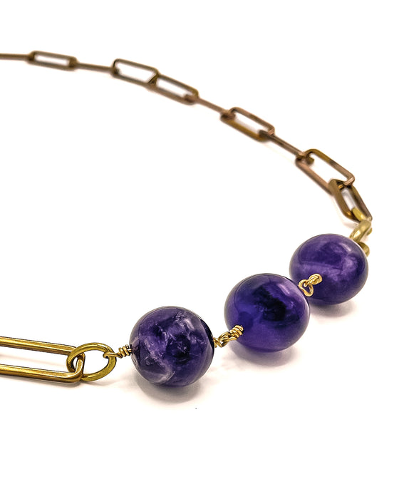 Amethyst Necklace Brass Paper Clip Chain