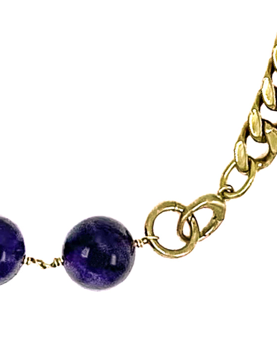 Amethyst Necklace Brass Curb Chain