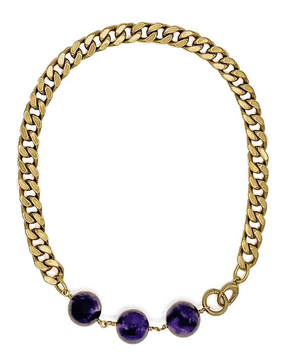 Amethyst Necklace Brass Curb Chain