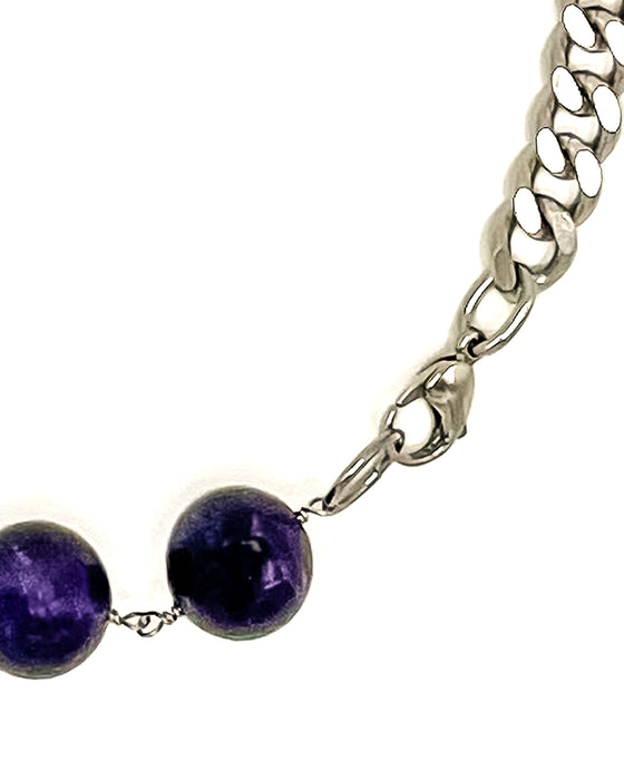 Amethyst Necklace Stainless Steel Curb Chain