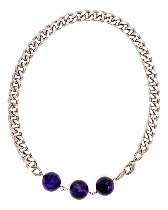 Amethyst Necklace Stainless Steel Curb Chain