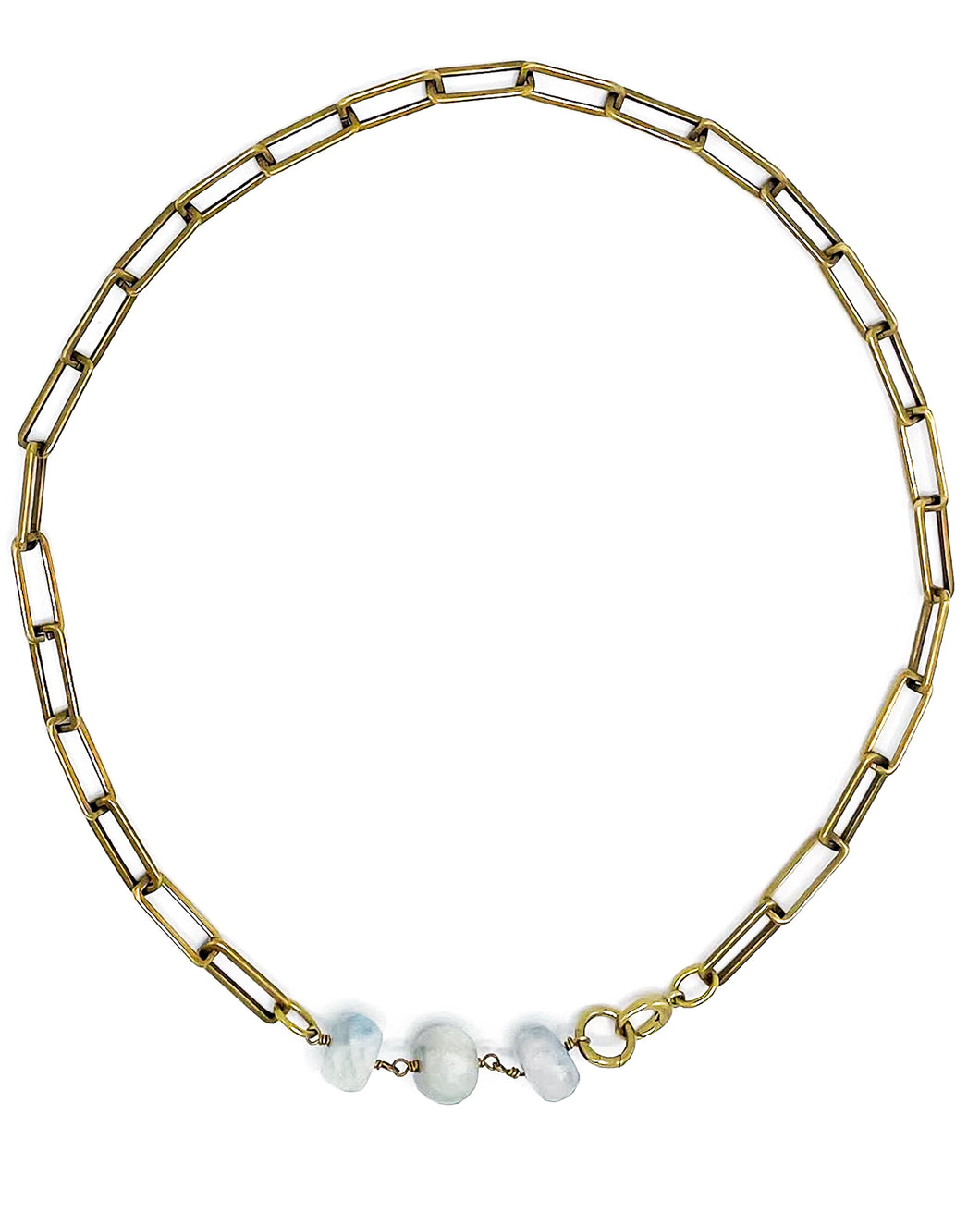 Aquamarine Necklace Brass Paper Clip Chain