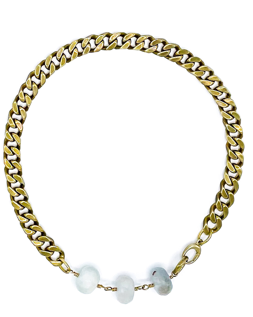 Aquamarine Necklace Brass Curb Chain