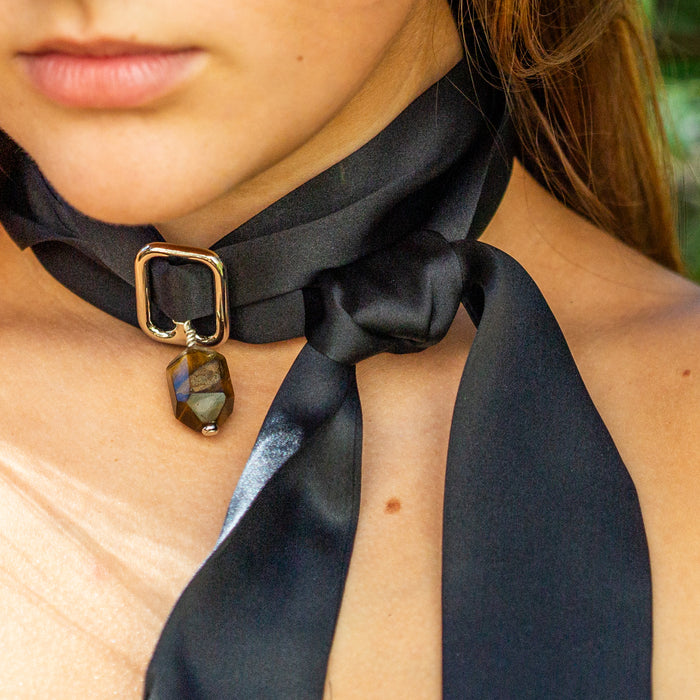 TIGER'S EYE + BLACK SILK TIE
