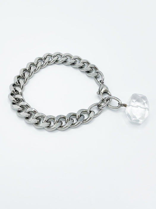 Quartz Crystal Bracelet Stainless Steel Curb Chain