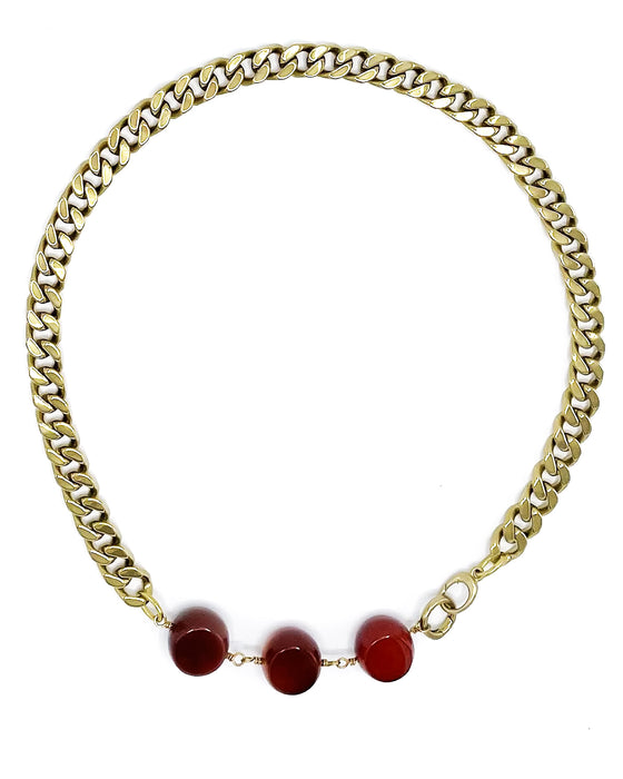 Carnelian Necklace Brass Curb Chain