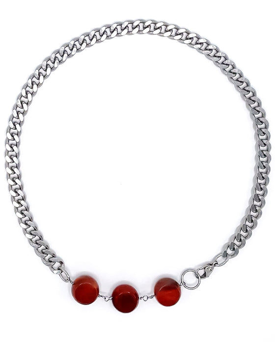 Carnelian Necklace Stainless Steel Curb Chain