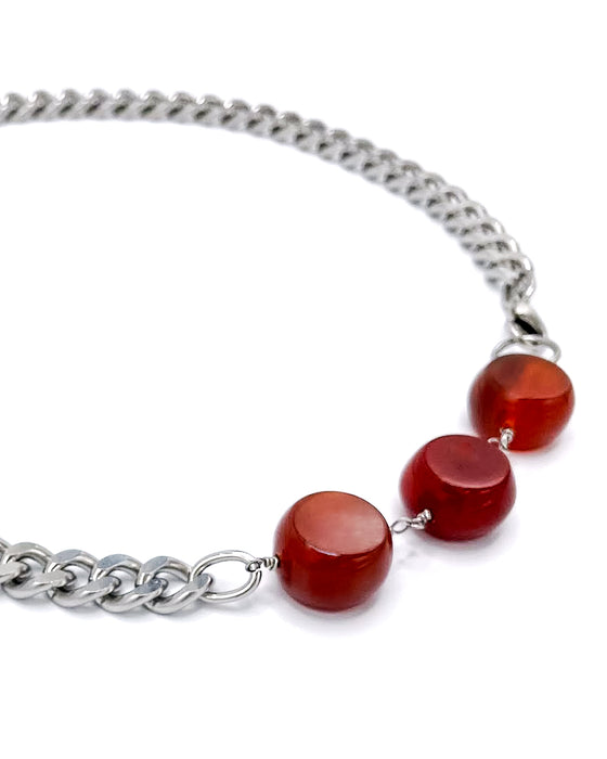 Carnelian Necklace Stainless Steel Curb Chain