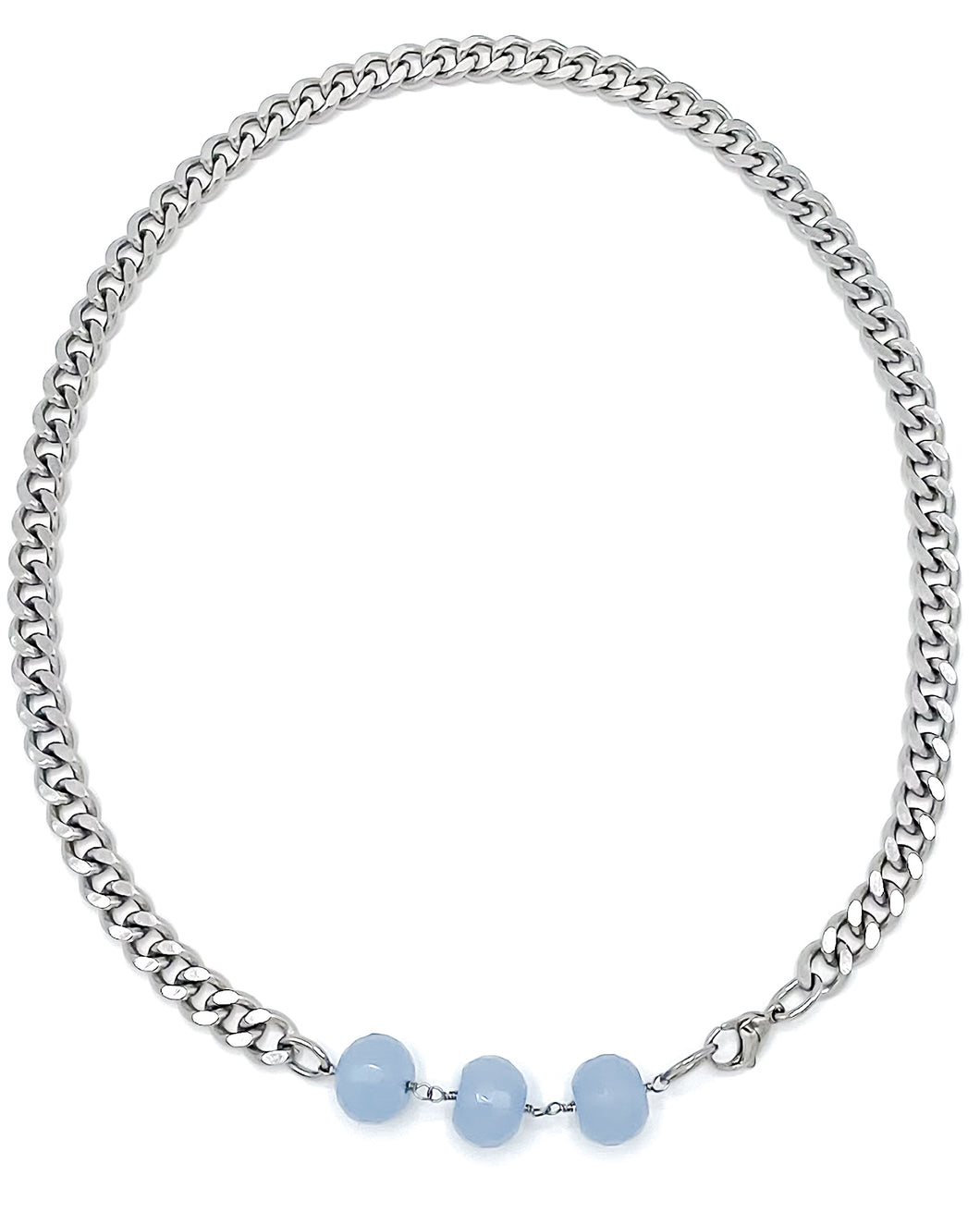 Chalcedony Necklace Stainless Steel Curb Chain