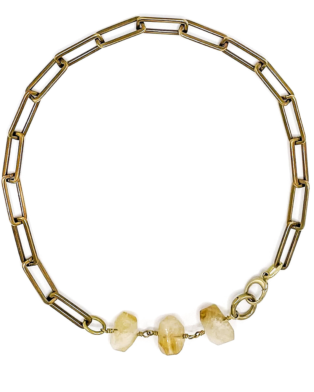 Citrine Necklace Brass Paper Clip Chain