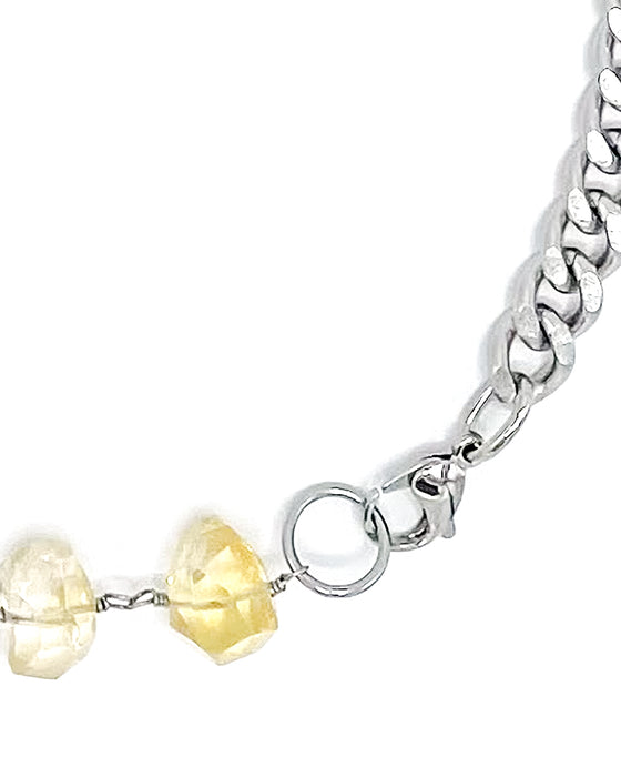 Citrine Necklace Stainless Steel Curb Chain