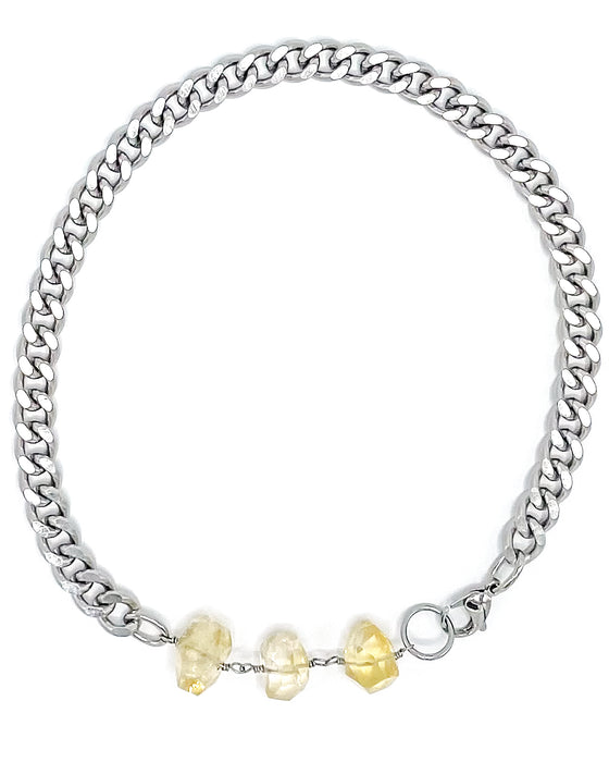 Citrine Necklace Stainless Steel Curb Chain
