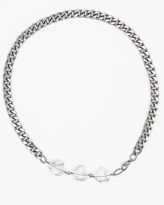 Quartz Crystal Necklace Stainless Steel Curb Chain