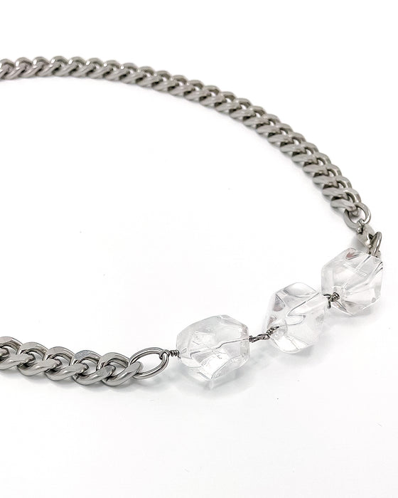 Quartz Crystal Necklace Stainless Steel Curb Chain