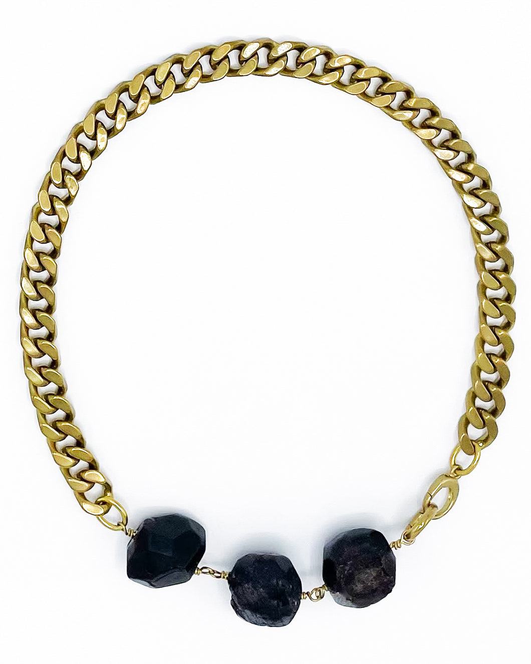 Garnet Necklace Brass Curb Chain