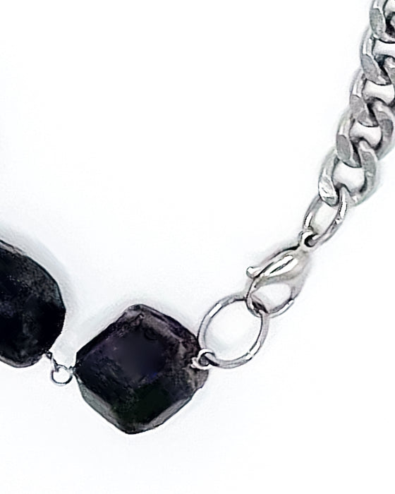 Garnet Necklace Stainless Steel Curb Chain