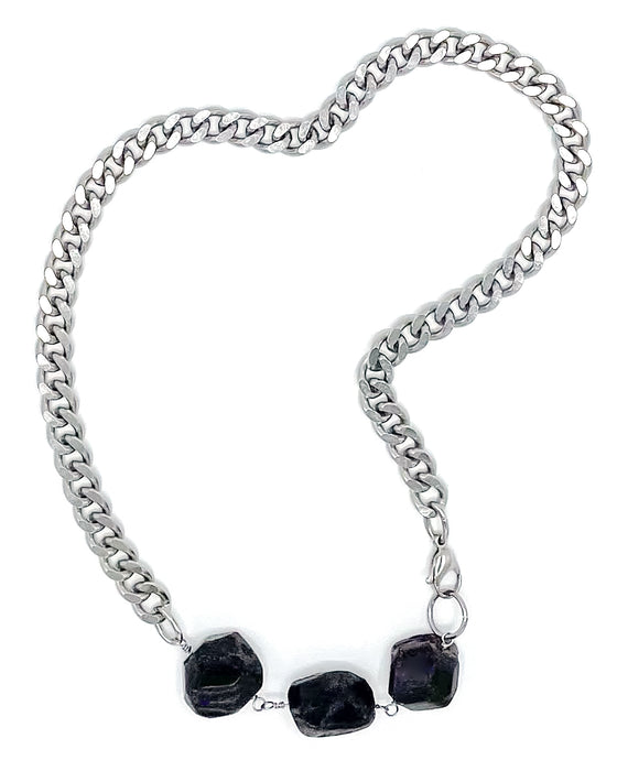 Garnet Necklace Stainless Steel Curb Chain