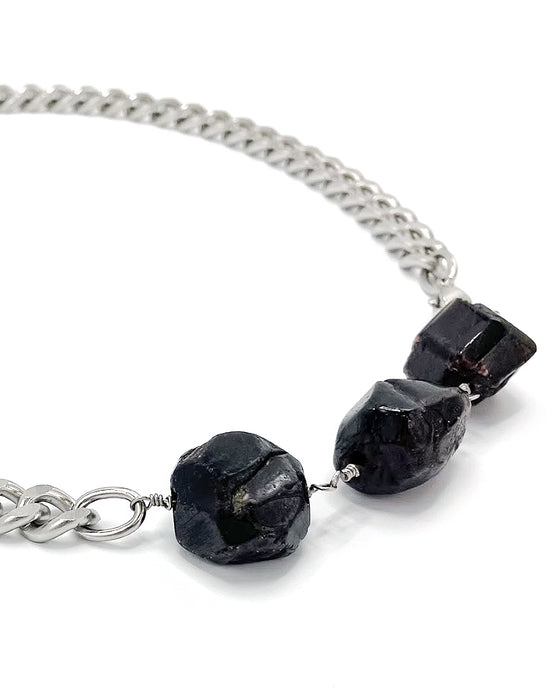 Garnet Necklace Stainless Steel Curb Chain