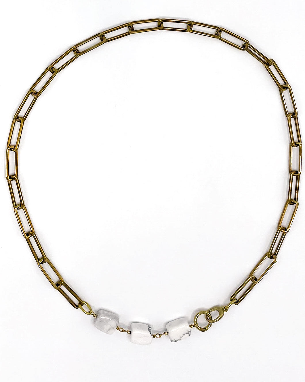 Howlite Necklace Brass Paper Clip Chain