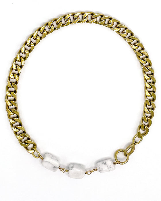 Howlite Necklace Brass Curb Chain