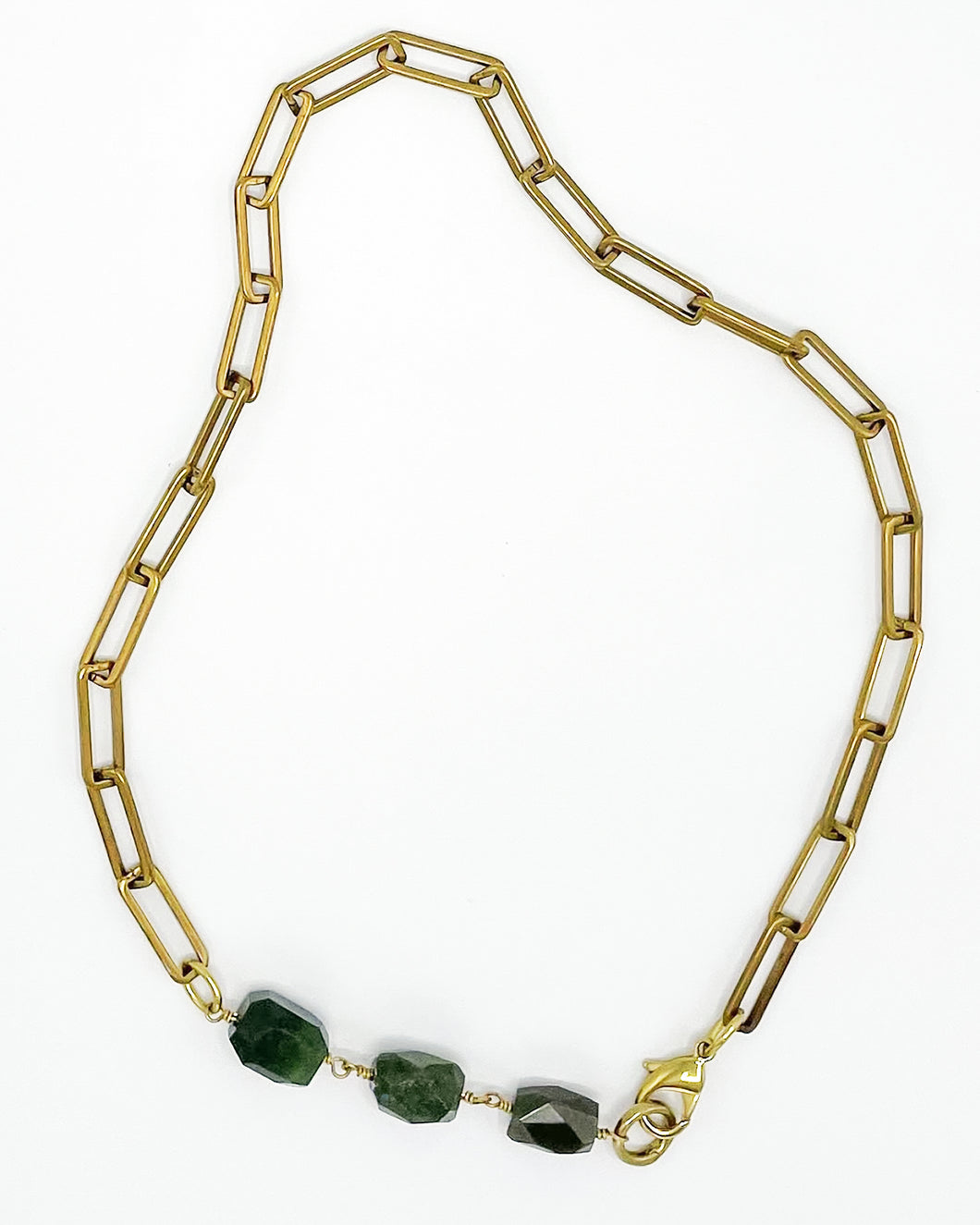 Jade Necklace Brass Paper Clip Chain