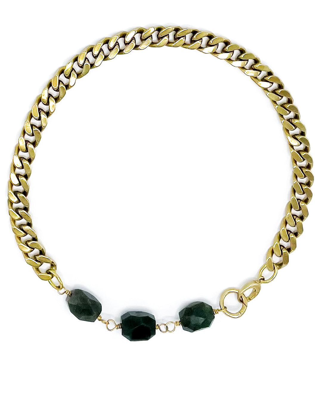 Jade Necklace Brass Curb Chain