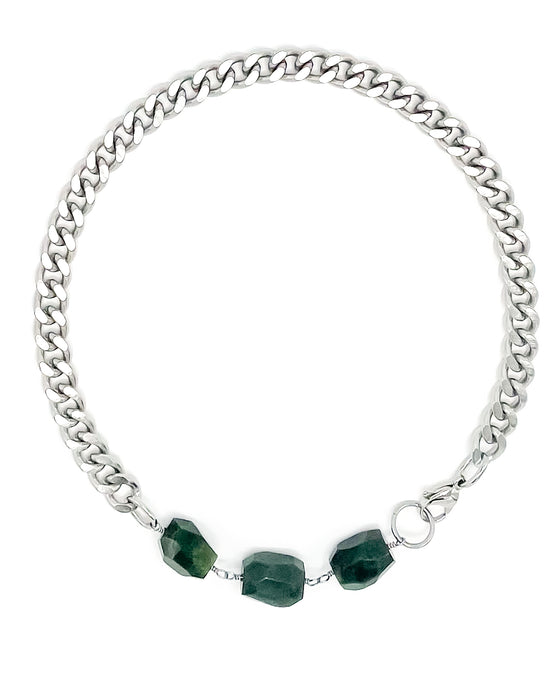 Jade Necklace Stainless Steel Curb Chain