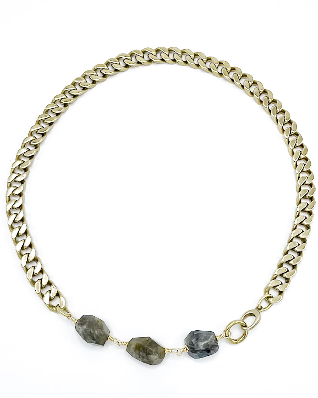 Labradorite Necklace Brass Curb Chain