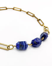 Load image into Gallery viewer, Lapis Necklace Brass Paper Clip Chain
