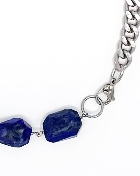 Lapis Necklace Stainless Steel Curb Chain