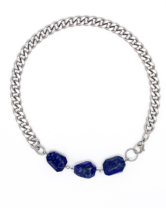 Lapis Necklace Stainless Steel Curb Chain