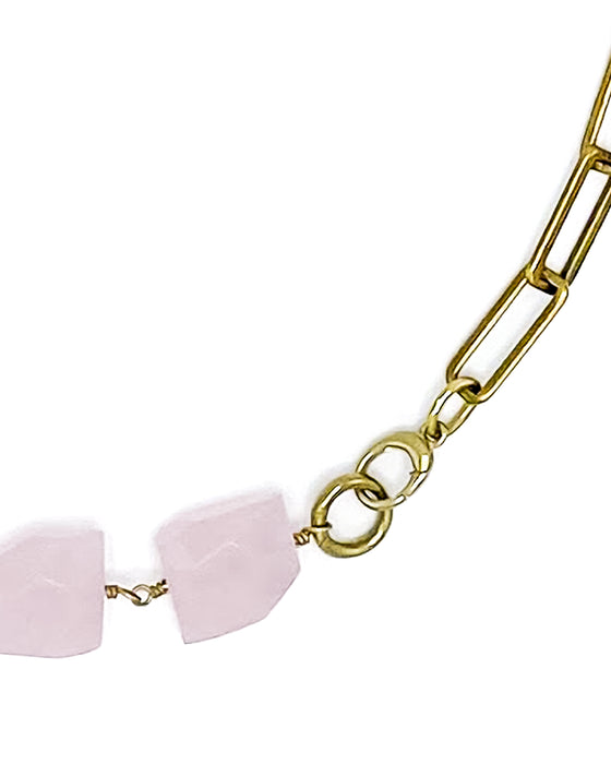Rose Quartz Necklace Brass Paper Clip Chain