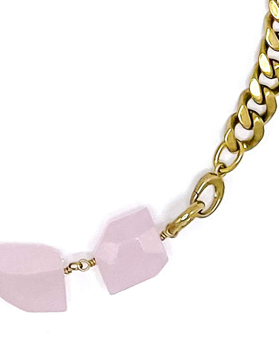Rose Quartz Necklace Brass Curb Chain
