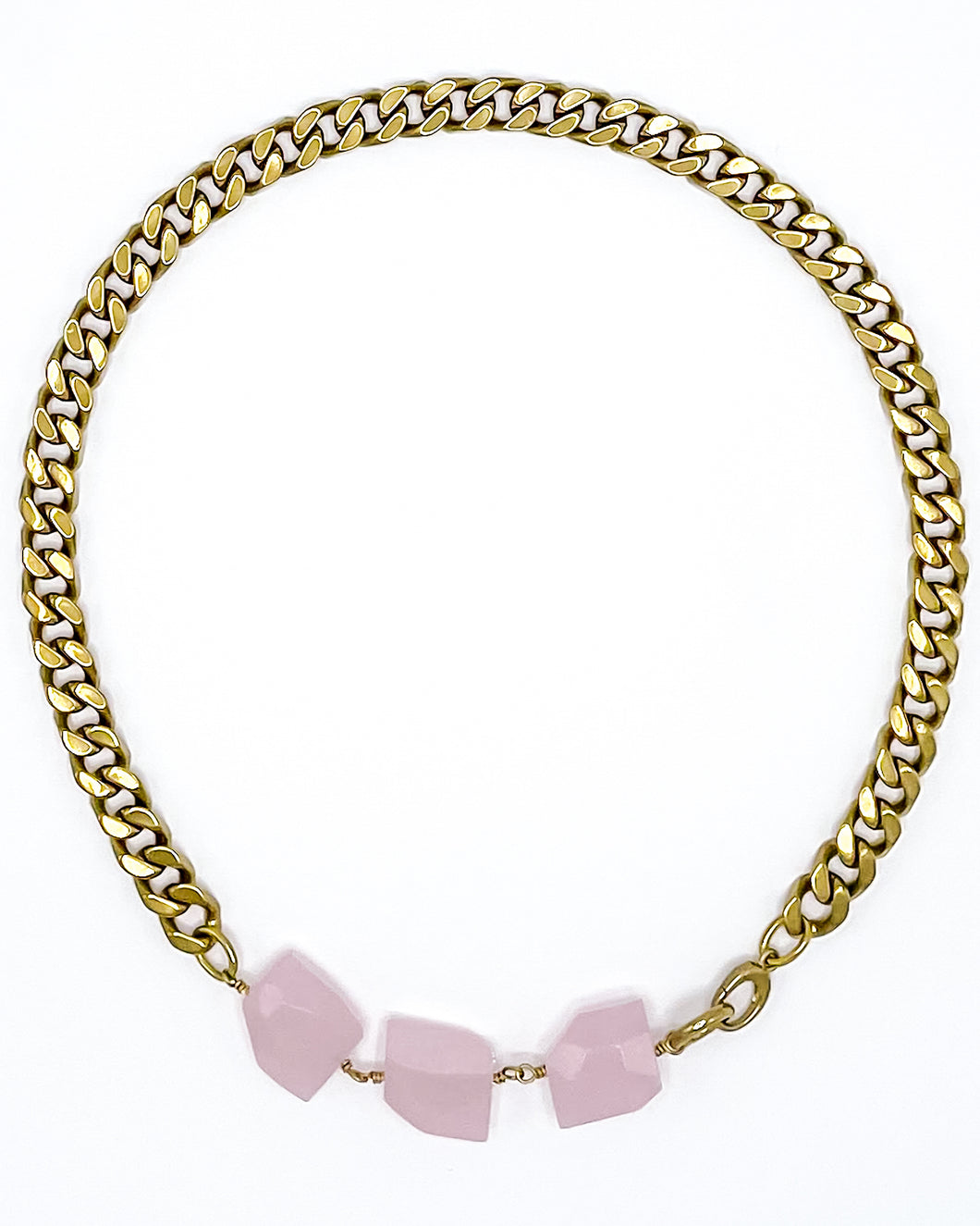 Rose Quartz Necklace Brass Curb Chain