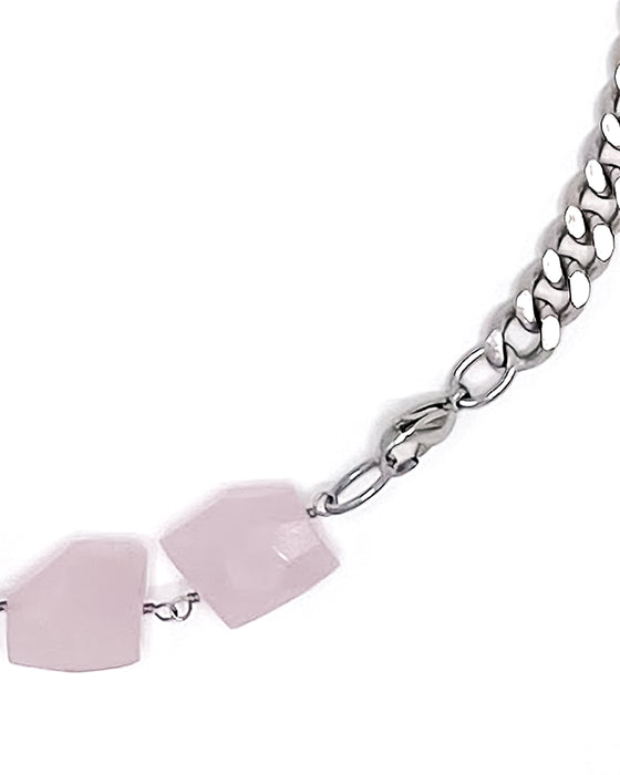 ROSE QUARTZ CURB CHAIN NECKLACE