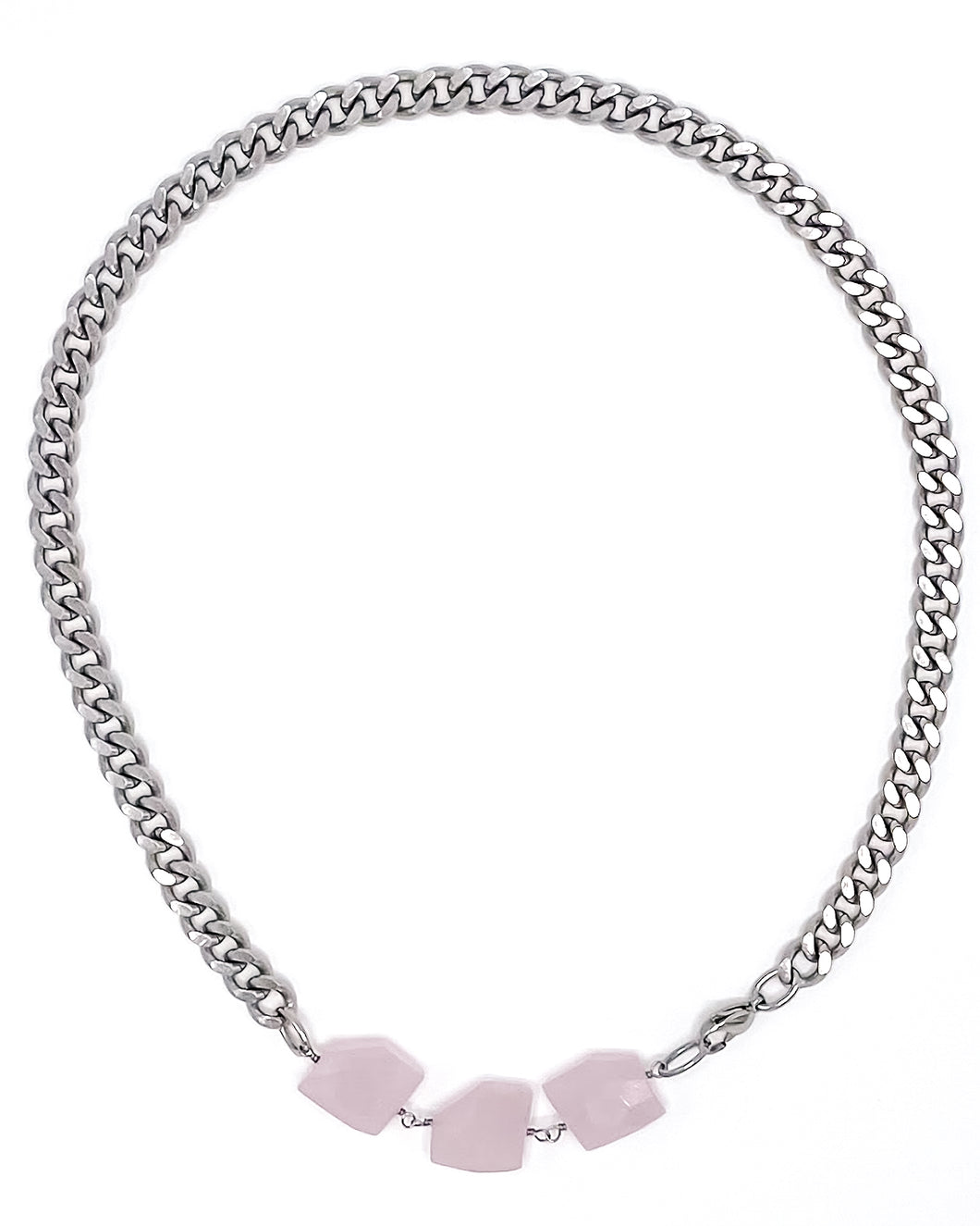 Rose Quartz Necklace Stainless Steel Curb Chain
