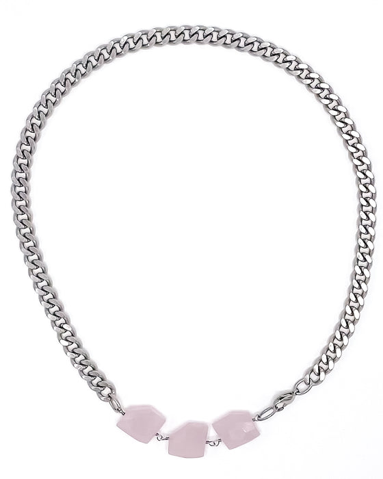 ROSE QUARTZ CURB CHAIN NECKLACE