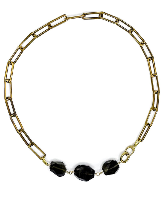 SMOKY QUARTZ PAPER CLIP NECKLACE