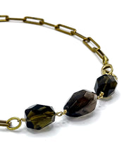 Load image into Gallery viewer, Smoky Quartz Necklace Brass Paper Clip Chain
