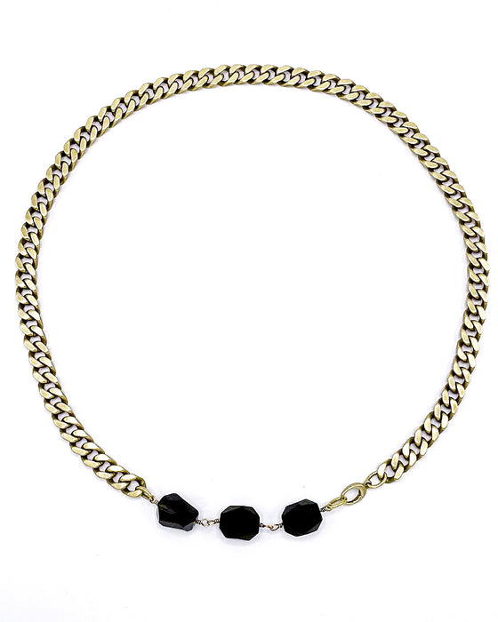 Smoky Quartz Necklace Brass Curb Chain