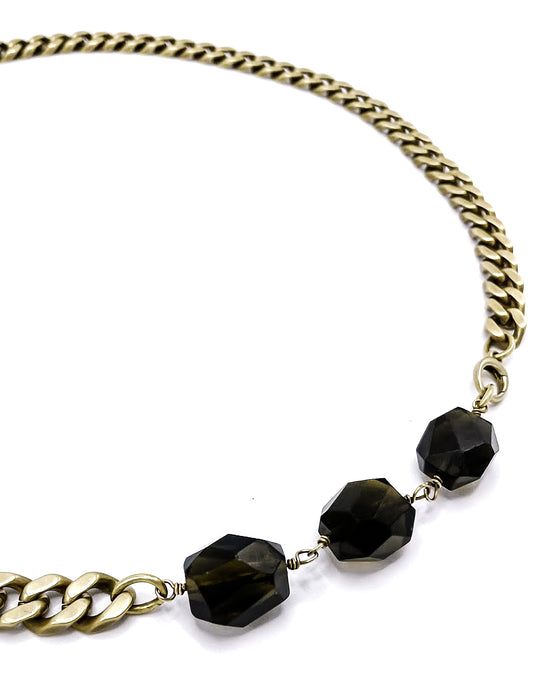 Smoky Quartz Necklace Brass Curb Chain
