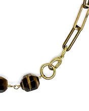 Load image into Gallery viewer, Tiger&#39;s Eye Necklace Brass Paper Clip Chain
