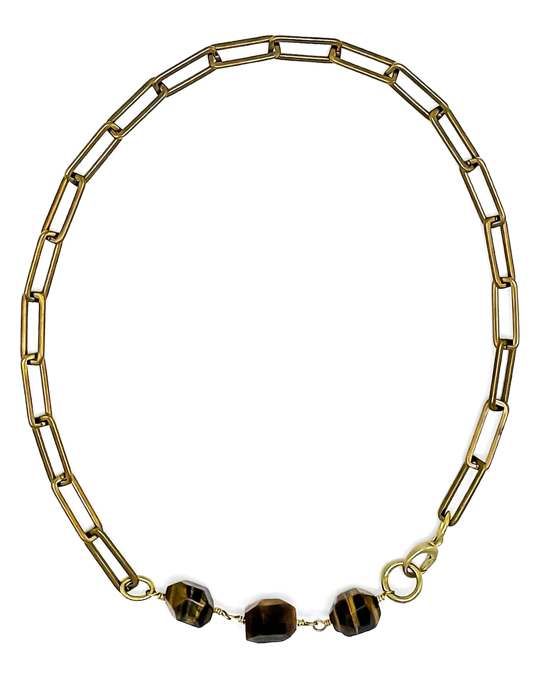 Tiger's Eye Necklace Brass Paper Clip Chain