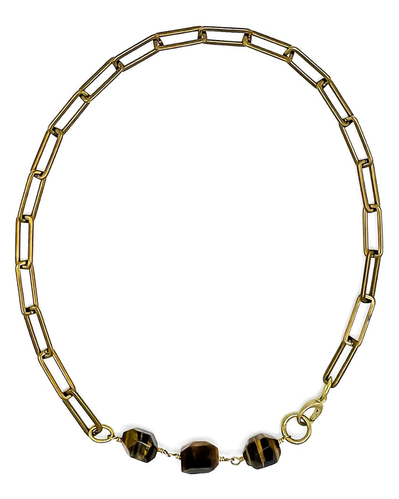 TIGER'S EYE PAPER CLIP NECKLACE