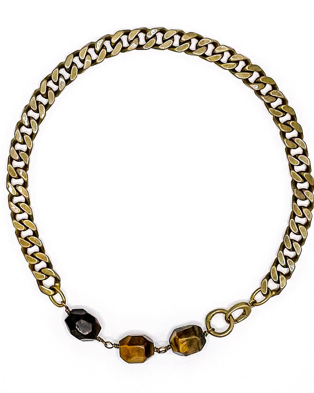 Tiger's Eye Necklace Brass Curb Chain